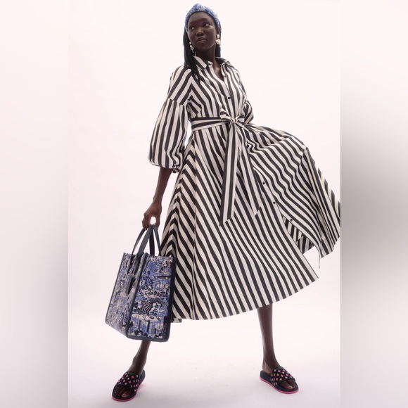 Kate Spade Women’s Terrace Stripe Dress Black White Button Down Poplin Size S - Picture 3 of 9